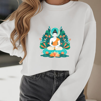 Mythstone Lotus Buddha Round Neck Fleece Lined Sweatshirt