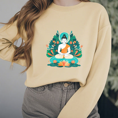 Mythstone Lotus Buddha Round Neck Fleece Lined Sweatshirt