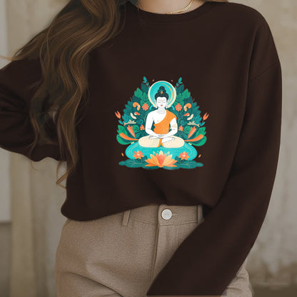 Mythstone Lotus Buddha Round Neck Fleece Lined Sweatshirt