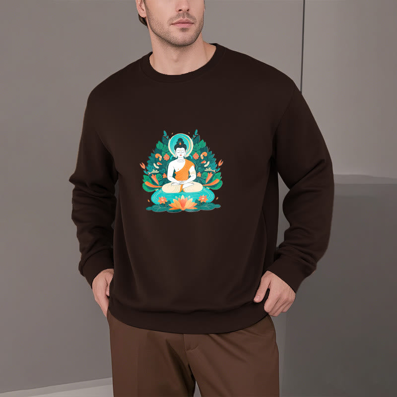 Mythstone Lotus Buddha Round Neck Fleece Lined Sweatshirt