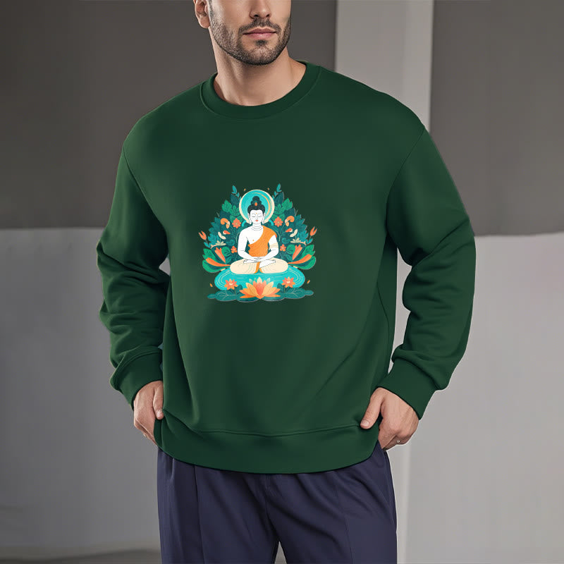 Mythstone Lotus Buddha Round Neck Fleece Lined Sweatshirt