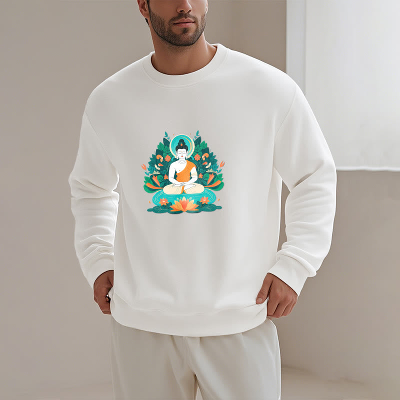 Mythstone Lotus Buddha Round Neck Fleece Lined Sweatshirt