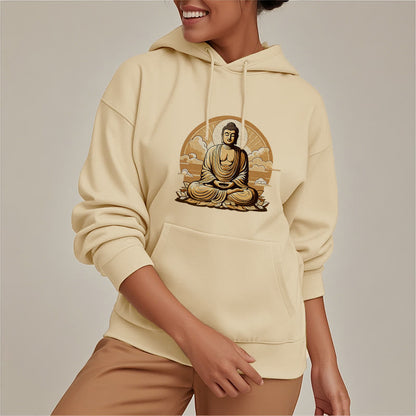 Mythstone Sun Auspicious Clouds Buddha Fleece Lined Polyester Hoodie