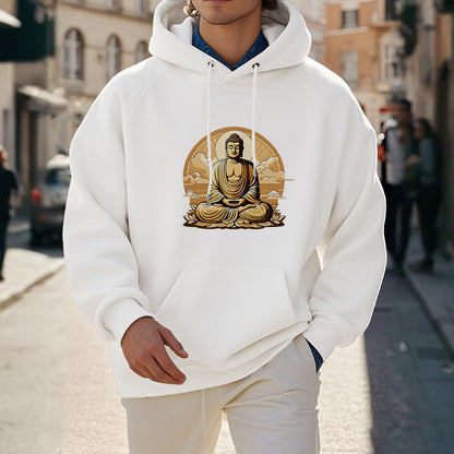 Mythstone Sun Auspicious Clouds Buddha Fleece Lined Polyester Hoodie