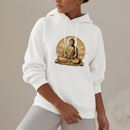 Mythstone Sun Auspicious Clouds Buddha Fleece Lined Polyester Hoodie