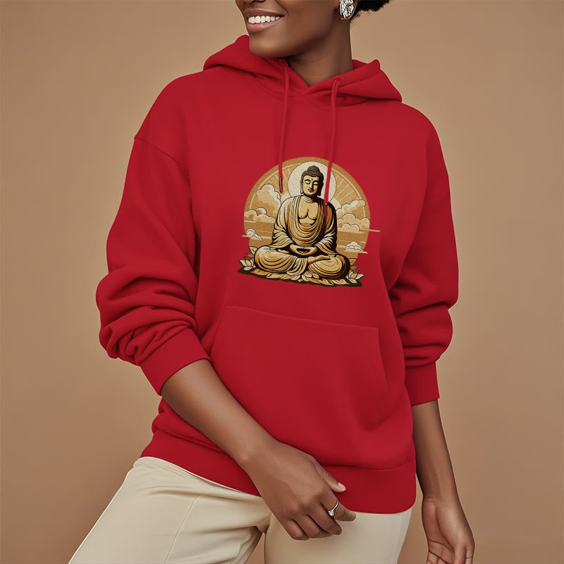 Mythstone Sun Auspicious Clouds Buddha Fleece Lined Polyester Hoodie