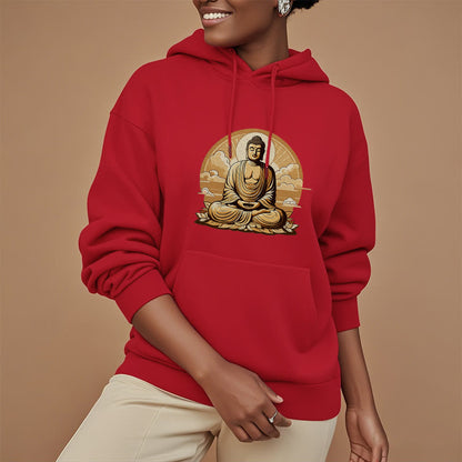 Mythstone Sun Auspicious Clouds Buddha Fleece Lined Polyester Hoodie