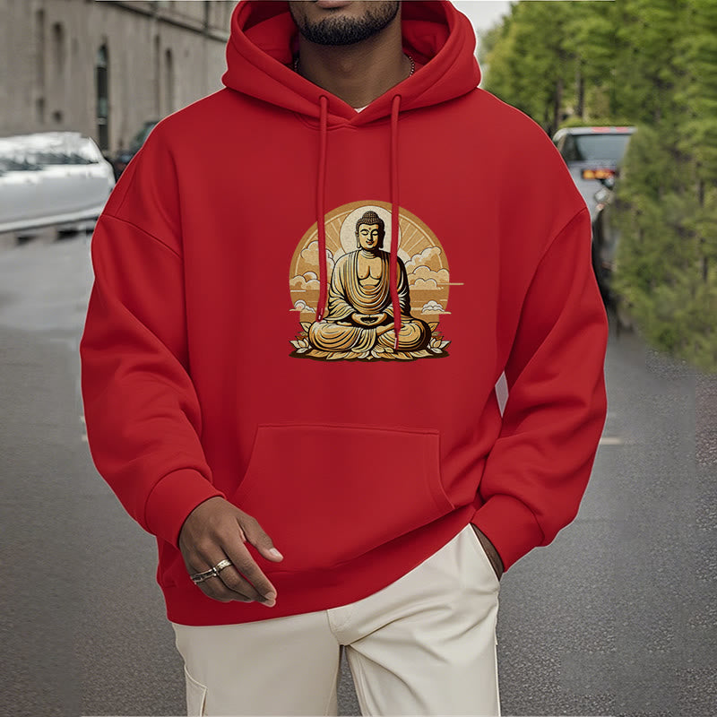 Mythstone Sun Auspicious Clouds Buddha Fleece Lined Polyester Hoodie