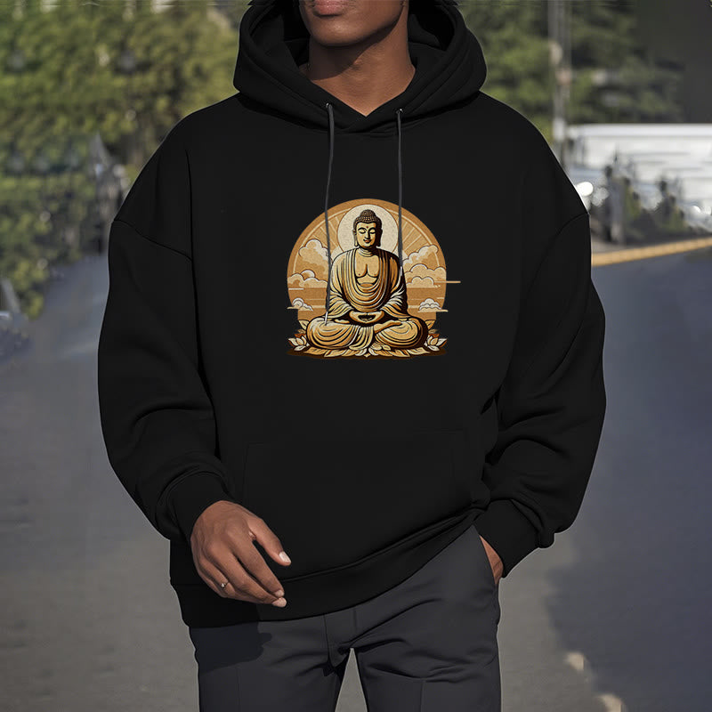 Mythstone Sun Auspicious Clouds Buddha Fleece Lined Polyester Hoodie