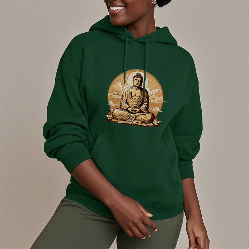 Mythstone Sun Auspicious Clouds Buddha Fleece Lined Polyester Hoodie