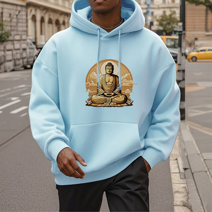 Mythstone Sun Auspicious Clouds Buddha Fleece Lined Polyester Hoodie