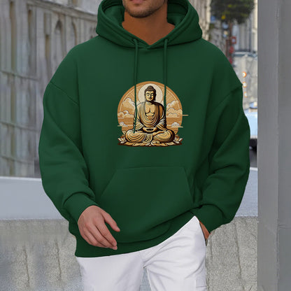 Mythstone Sun Auspicious Clouds Buddha Fleece Lined Polyester Hoodie