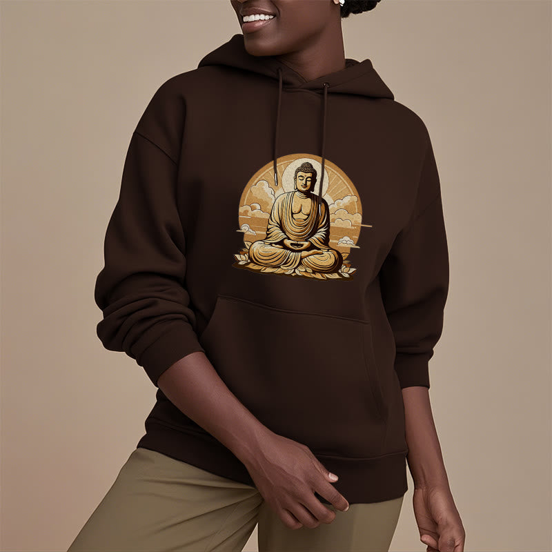 Mythstone Sun Auspicious Clouds Buddha Fleece Lined Polyester Hoodie