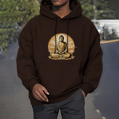 Mythstone Sun Auspicious Clouds Buddha Fleece Lined Polyester Hoodie