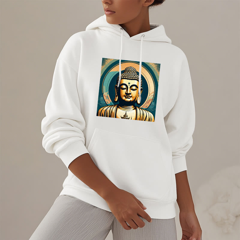 Mythstone Aura Golden Buddha Fleece Lined Polyester Hoodie