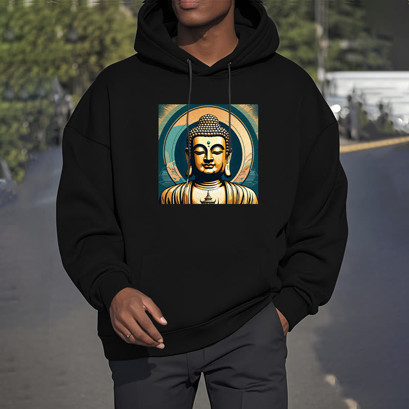 Mythstone Aura Golden Buddha Fleece Lined Polyester Hoodie