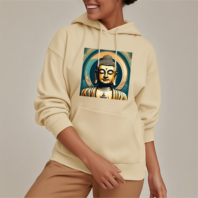 Mythstone Aura Golden Buddha Fleece Lined Polyester Hoodie