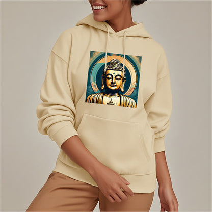 Mythstone Aura Golden Buddha Fleece Lined Polyester Hoodie