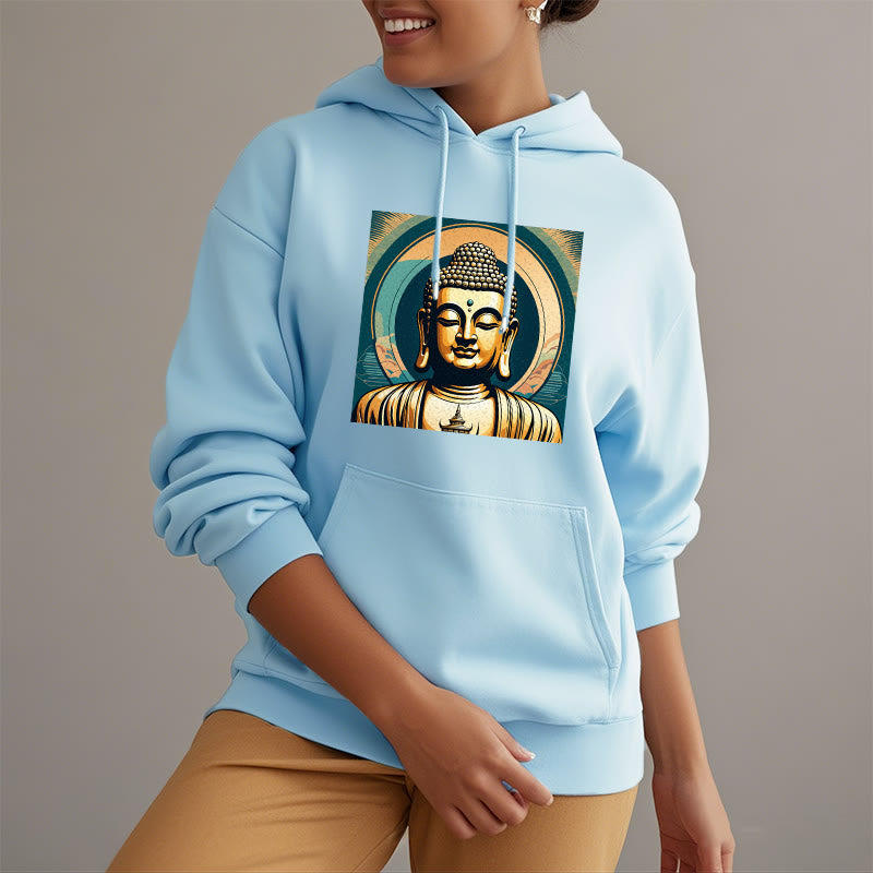 Mythstone Aura Golden Buddha Fleece Lined Polyester Hoodie