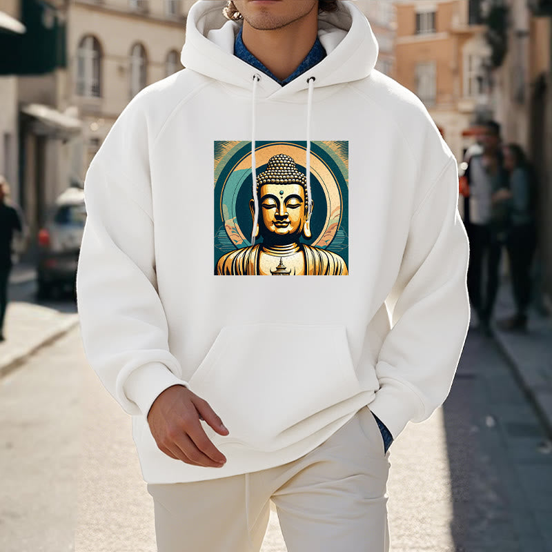 Mythstone Aura Golden Buddha Fleece Lined Polyester Hoodie