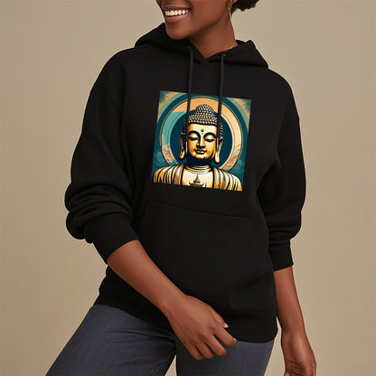 Mythstone Aura Golden Buddha Fleece Lined Polyester Hoodie