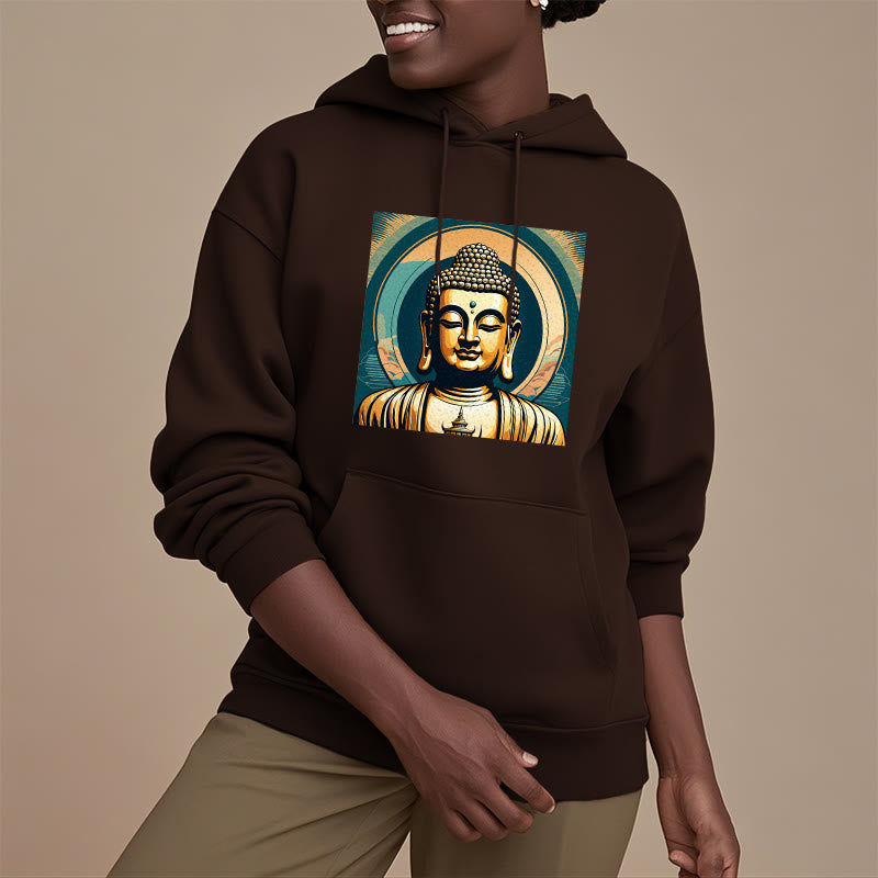 Mythstone Aura Golden Buddha Fleece Lined Polyester Hoodie