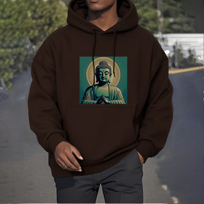 Sudadera con capucha de poliéster con forro polar y Buda verde Aura de Mythstone 