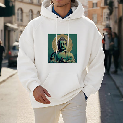 Sudadera con capucha de poliéster con forro polar y Buda verde Aura de Mythstone 