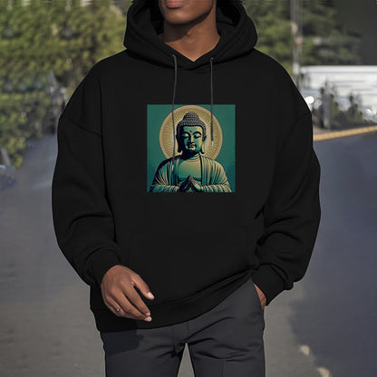 Sudadera con capucha de poliéster con forro polar y Buda verde Aura de Mythstone 