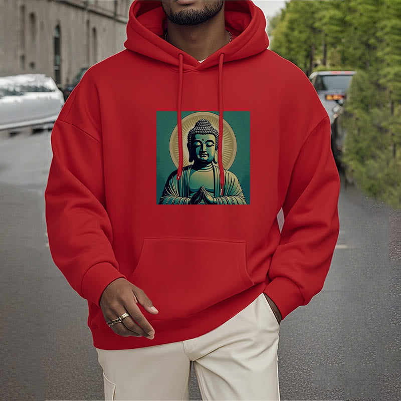 Sudadera con capucha de poliéster con forro polar y Buda verde Aura de Mythstone 