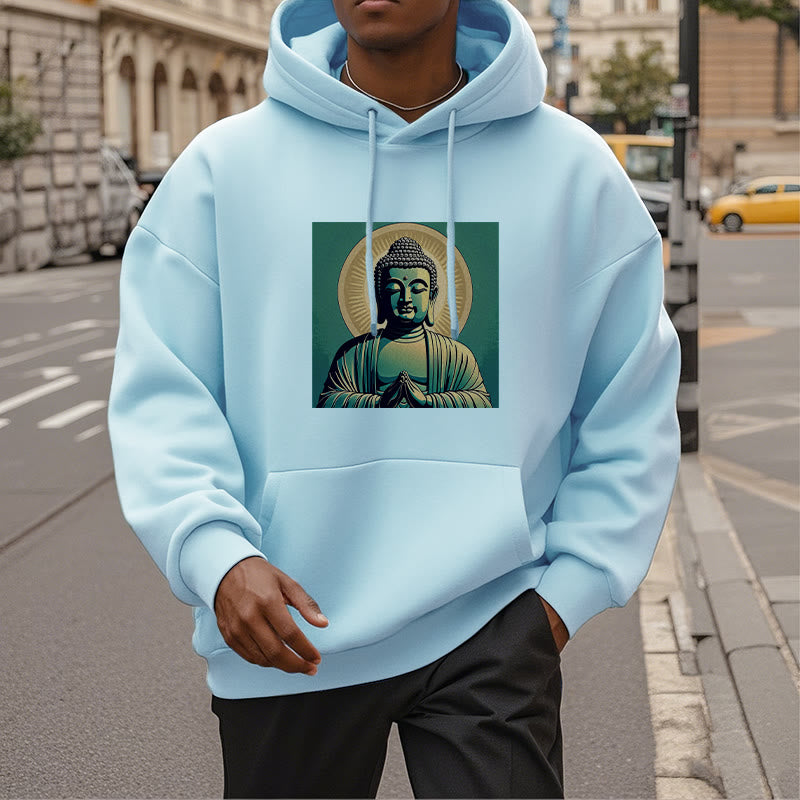 Sudadera con capucha de poliéster con forro polar y Buda verde Aura de Mythstone 