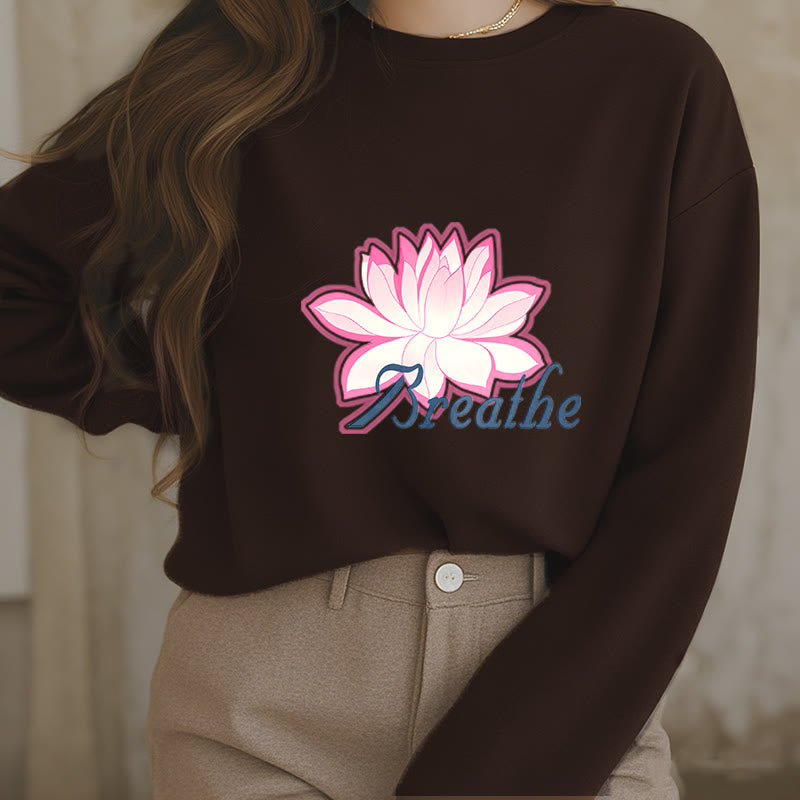 Mythstone BREATHE Lotus Round Neck Fleece Lined Sweatshirt