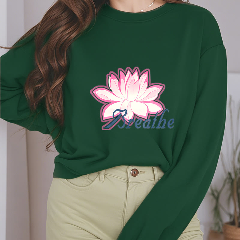 Mythstone BREATHE Lotus Round Neck Fleece Lined Sweatshirt