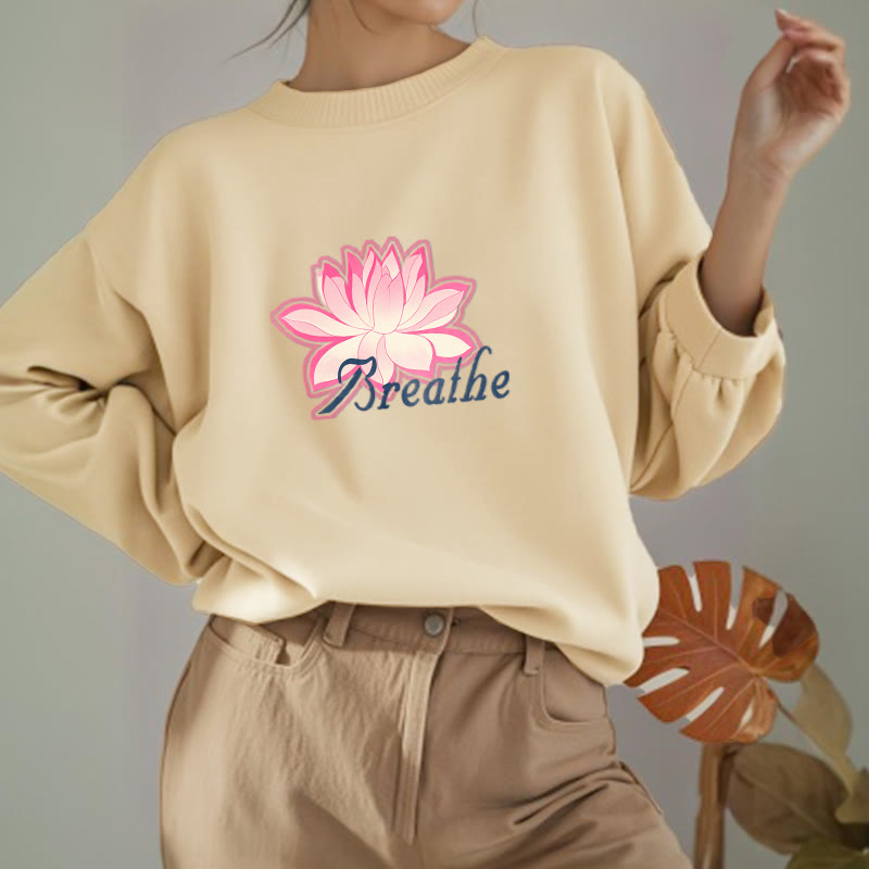 Mythstone BREATHE Lotus Round Neck Fleece Lined Sweatshirt