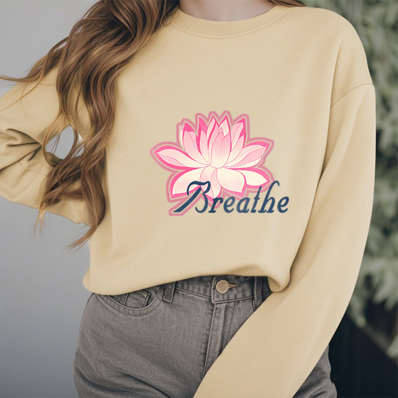 Mythstone BREATHE Lotus Round Neck Fleece Lined Sweatshirt