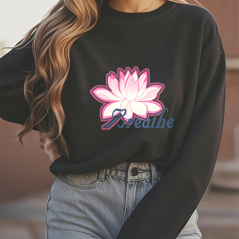 Mythstone BREATHE Lotus Round Neck Fleece Lined Sweatshirt