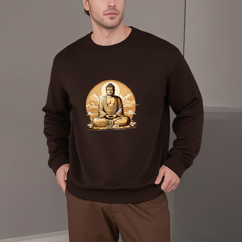 Mythstone Sun Auspicious Clouds Buddha Round Neck Fleece Lined Sweatshirt