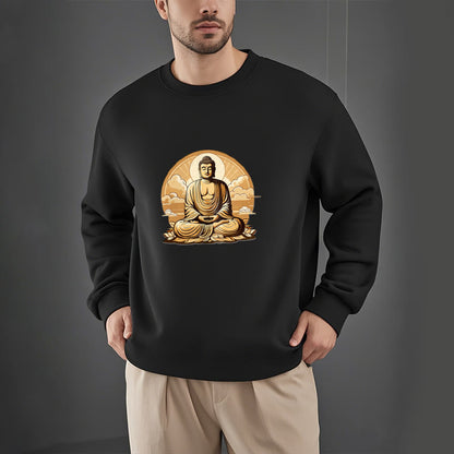 Mythstone Sun Auspicious Clouds Buddha Round Neck Fleece Lined Sweatshirt