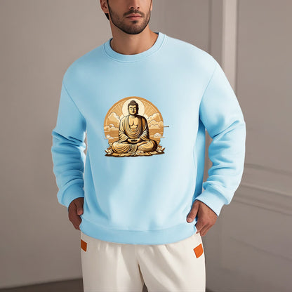 Mythstone Sun Auspicious Clouds Buddha Round Neck Fleece Lined Sweatshirt