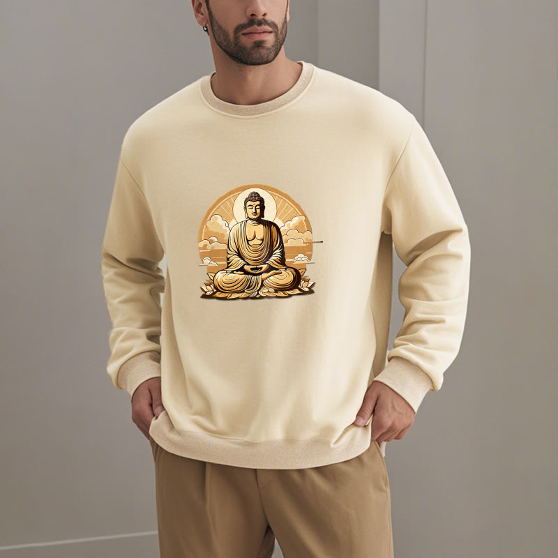 Mythstone Sun Auspicious Clouds Buddha Round Neck Fleece Lined Sweatshirt