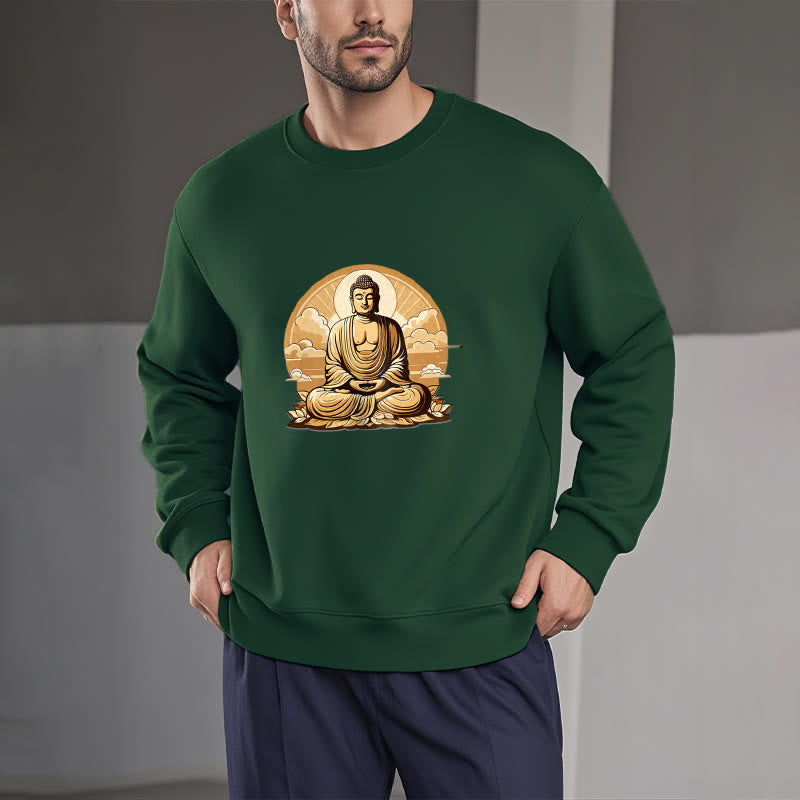 Mythstone Sun Auspicious Clouds Buddha Round Neck Fleece Lined Sweatshirt