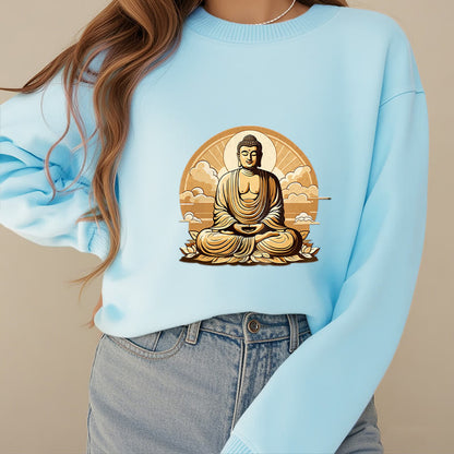 Mythstone Sun Auspicious Clouds Buddha Round Neck Fleece Lined Sweatshirt