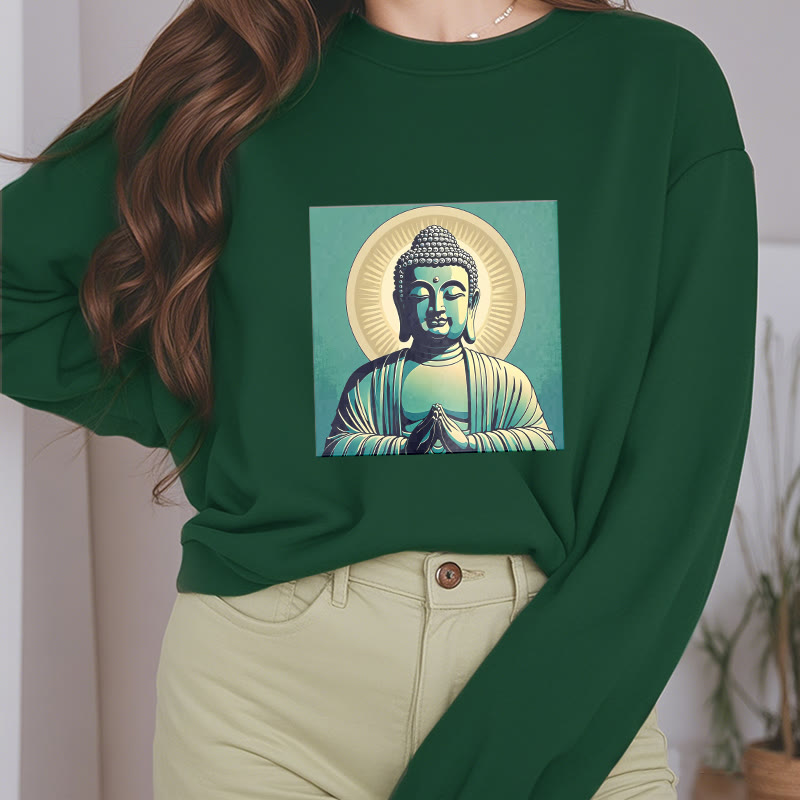 Mythstone Aura Green Buddha Round Neck Fleece Lined Sweatshirt