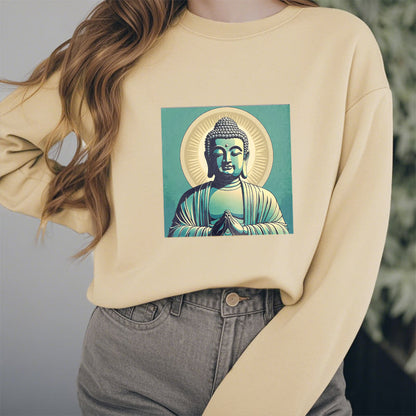 Mythstone Aura Green Buddha Round Neck Fleece Lined Sweatshirt