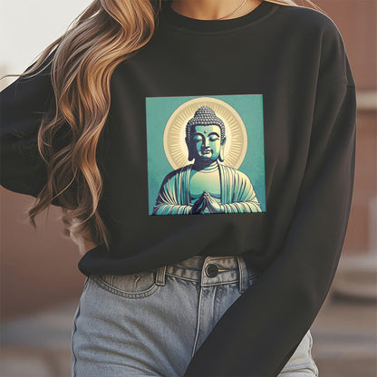 Mythstone Aura Green Buddha Round Neck Fleece Lined Sweatshirt