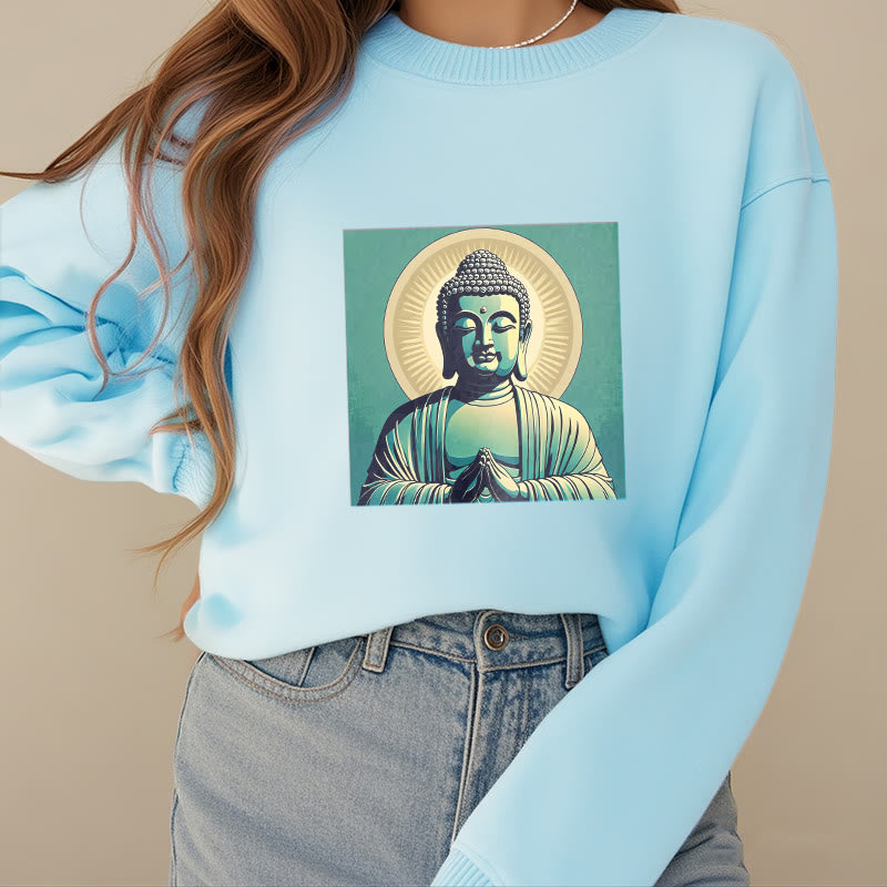 Mythstone Aura Green Buddha Round Neck Fleece Lined Sweatshirt