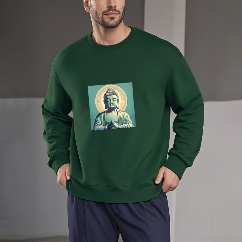 Mythstone Aura Green Buddha Round Neck Fleece Lined Sweatshirt