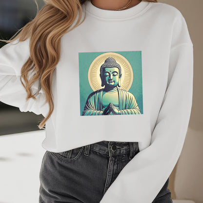 Mythstone Aura Green Buddha Round Neck Fleece Lined Sweatshirt