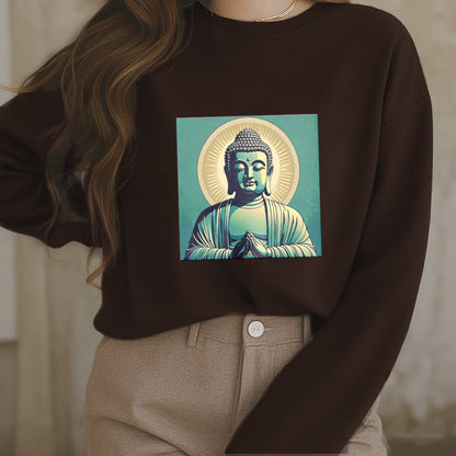 Mythstone Aura Green Buddha Round Neck Fleece Lined Sweatshirt