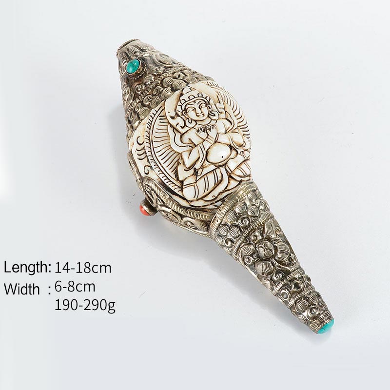 Mythstone Tibetan Handmade Engraved Shankha Buddha Conch Shell Wealth Positive Decoration